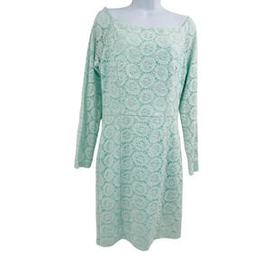 NIKIBIKI Women's Sequin Blue Green Floral Lace Dress Long Sleeve Back Zip L